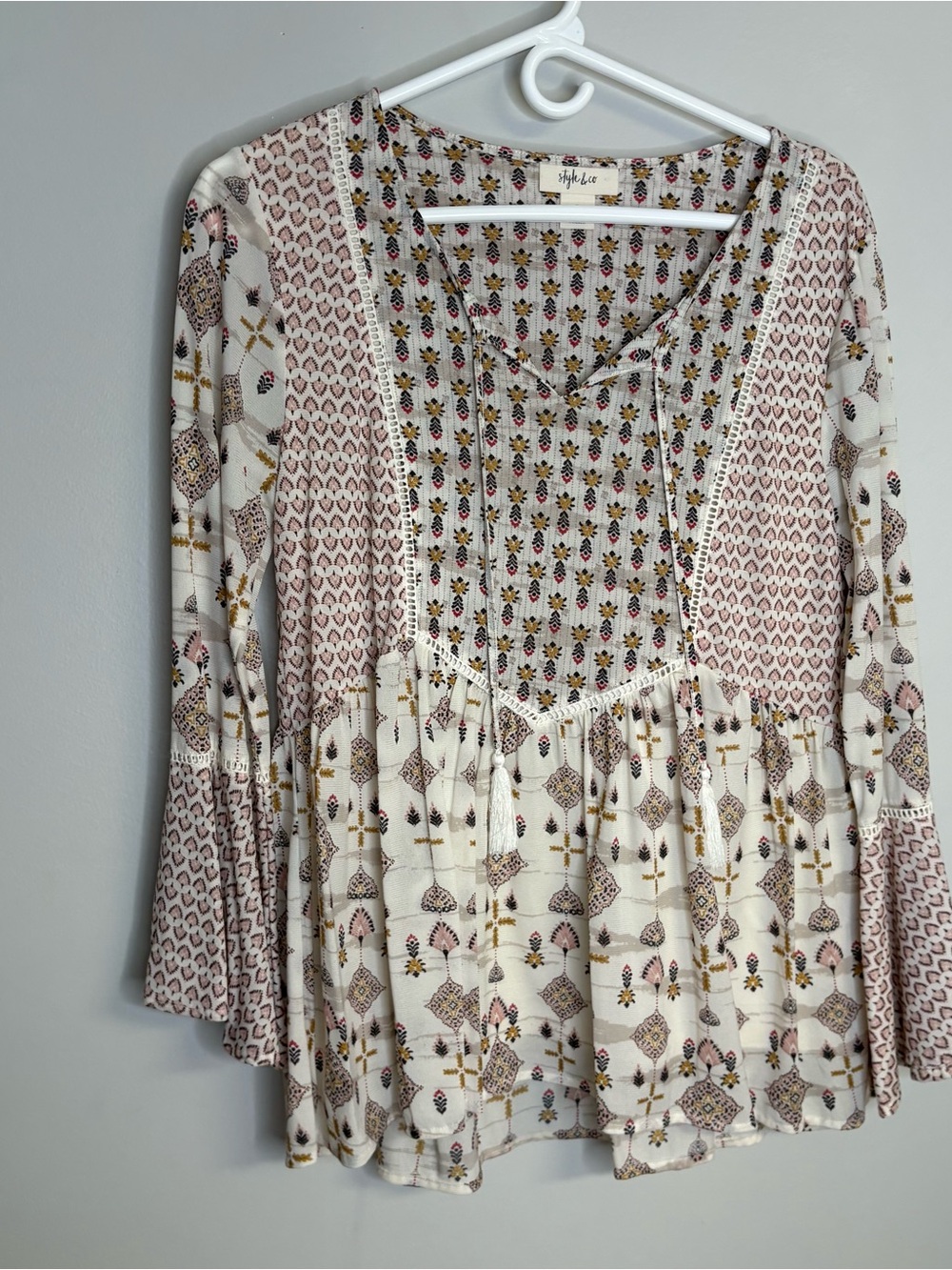 Style & Co. Cream Floral Print Tunic with Pink and Gold Accents